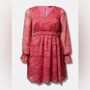 Torrid 1X mini Lurex chiffon Tiered dress Paisley NWT